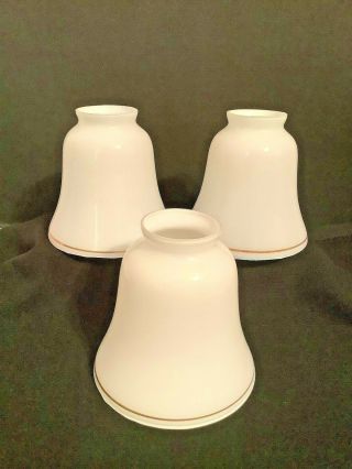 Set Of 3 Vintage White Glossy Milk Glass Gold Trim Ceiling Fan Shades