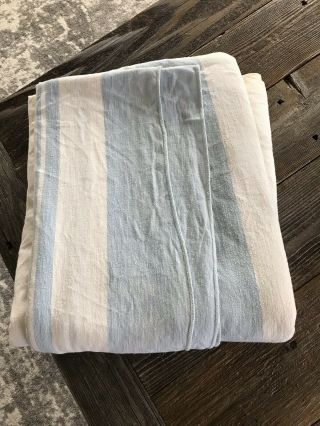 Vintage Cotton Camp Reversible Blanket Blue Stripe 150” X68” Extra Long Cutter