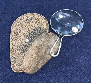 Antique Vintage Magnifying Glass With Leather Case