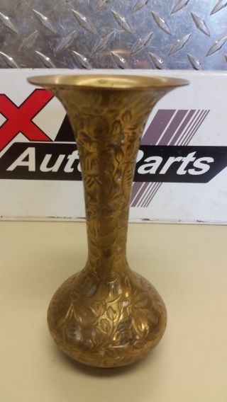 Vintage Solid Brass Etched Floral Bud 6” Vase Made In India