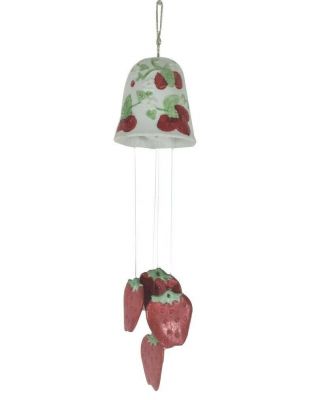 Vintage Strawberry Wind Chime White Ceramic Bell Fruit Basket Hanging Wind Chime
