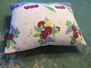 Vintage Tablecloth Throw Pillow W Cover Cherries Plums White Red Envelope Style