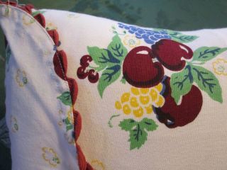 Vintage Tablecloth Throw Pillow W Cover Cherries Plums White Red Envelope Style 4