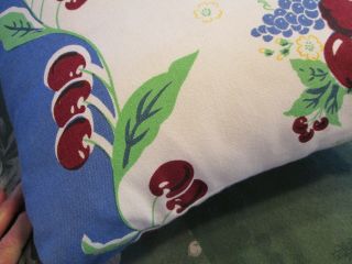 Vintage Tablecloth Throw Pillow W Cover Cherries Plums White Red Envelope Style 5