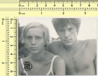 009 1960s Couple On Beach,  Man & Woman Portrait Vintage Old Photo