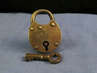 Brass Padlock Victorian Antique Gate Door Dog Collar Nabic Lock With Key