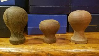 3 Old Stanley Wood Plane Low Knob Parts,  Three Different Styles And Sizes