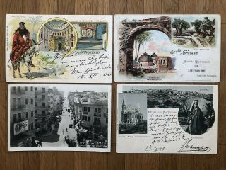 4 X Middle East Old Postcard Jerusalem Street Church Garden To Europe 1900s