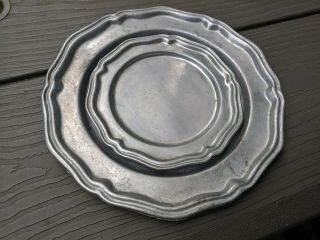 Crown Castle Ltd Set Of 6 Queen Anne Pewter Plates,  Saucer/bread And Dinner