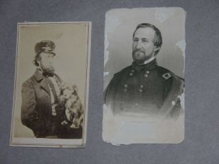 2 Cdv Photos Of Civil War Soldiers One Holding A Dog & Gen.  Rosecrans