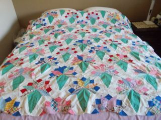 Vintage Nosegay Quilt Top - Unquilted - All Hand Sewn - Feedsack - Feed Sack