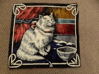Made In Italy Vtg White Cat Velvet Tapestry Wall Hanging Pillow Cover 18x17.  75