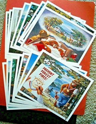 Smokey Bear 1979 - 1994 16 Piece Complete Set Rudy Wendelin Poster Prints
