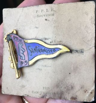 GREAT 1915 Panama - Pacific International Expo Enamel Pennant Brooch from SF PPIE 2