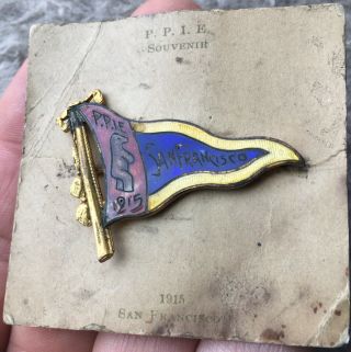GREAT 1915 Panama - Pacific International Expo Enamel Pennant Brooch from SF PPIE 8