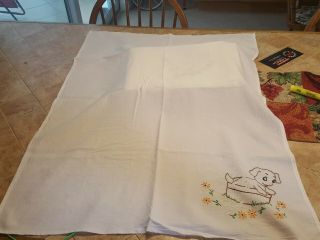 Vtg 7 Hand Embroidered Puppies Flour Sack Dish Towel 26 X 35