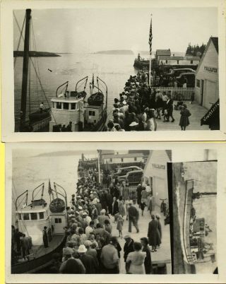 2 Exc 1940s Real Photo Postcards,  Vinalhaven,  Maine Busy Ferry Crowd Waiting
