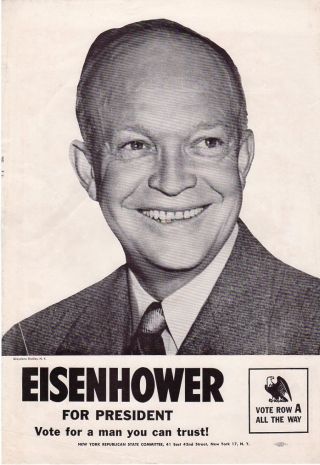 1952 Vote For Eisenhower A Man You Can Trust Campaign Poster