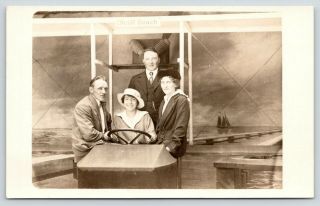 Olcott Beach Ny Luna Park Studio Prop Family In " Biplane " Lake Ontario Rppc 1910