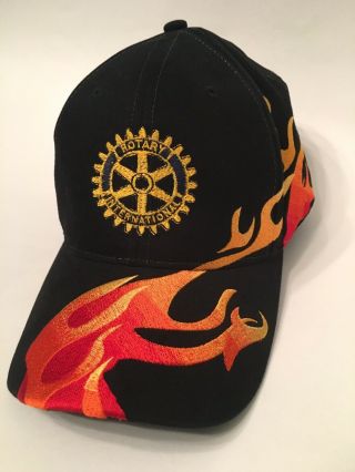 Rare Rotary International Club Hat Cap With Flames Rochester Michigan Rotarian