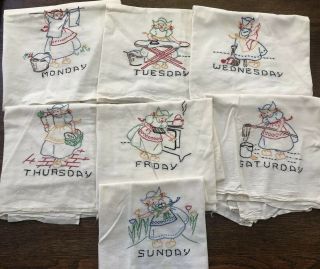 Vintage 100 Cotton Flour Sack Days Of The Week Dish Towels Dutch Girl