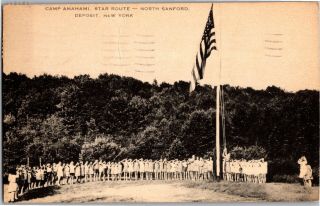 Girl Scout Camp Amahami,  Flag Raising Deposit Ny C1955 Vintage Postcard P14