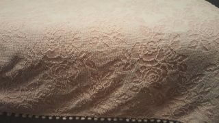 Vintage Pink & White Hobnail Chenille Bedspread Full With Ball Fringe