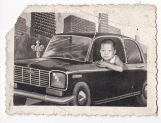 Chinese Boy Prop Car 1970s - 1980s Studio Photo Painted Backdrop China