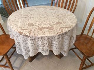 Vintage Oblong Quaker Lace Tablecloth,  66” X 52”,