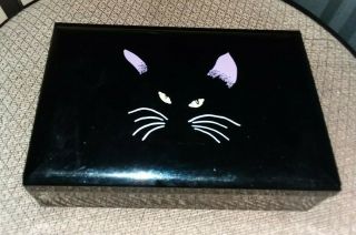 Rare Otagiri Musical Jewelry Box Cat Kitty Face Memory Song Decor Vintage Japan