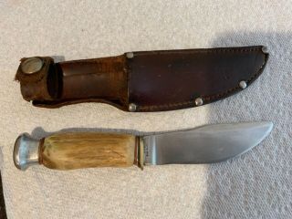 Marbles Woodcraft Knife W/ Stag Handle And Marbles Leather Sheath