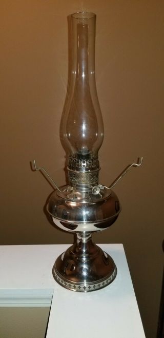Antique Nickel Plated Perfection Kerosene Oil Lamp W Shade Holder