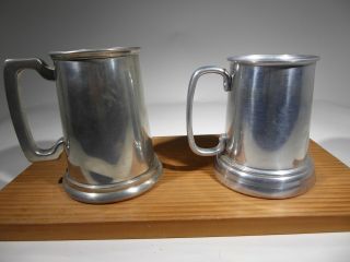 Set Of 2 Vintage Glass Bottom Vintage Pewter And Aluminum Mugs - Sheffield