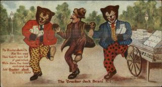 Fantasy Cracker Jack Bears 16 Dance W/ Hobo Tramp C1910 Postcard G19