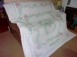 Vintage Handmade Cross Stitch Bedspread Quilt 82 " X 90 " Use And/or Cutter