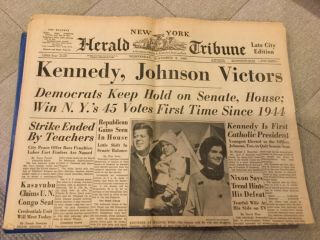 1960 Jfk Election York Herald Tribune Kennedy Johnson Win Election Jackie