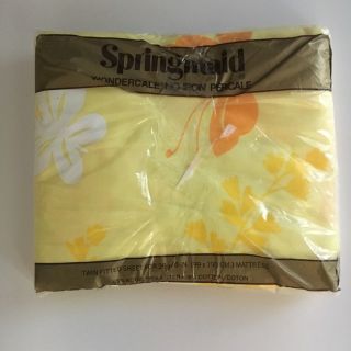 Vintage Springmaid Percale Twin Fitted Sheet Yellow Orange Mariposa Butterfly