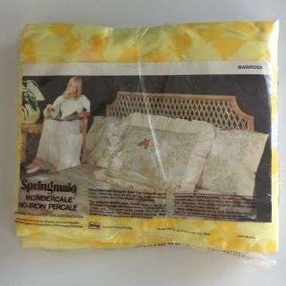 Vintage Springmaid Percale Twin Fitted Sheet Yellow Orange Mariposa Butterfly 2