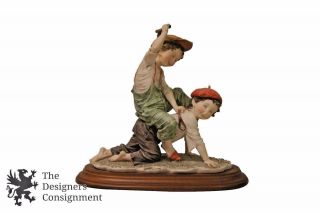 12 " Rare Giuseppe Armani Capodimonte Figurine Two Boys Playing Horse Riding