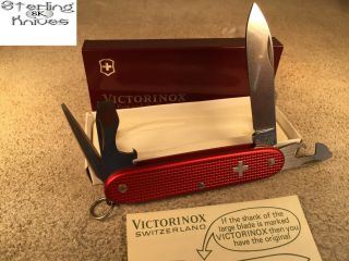 3 - 5/8 " Closed Victorinox Switzerland Pioneer Red Alox Handle Old Cross Design