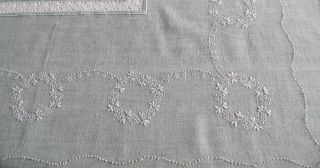 Vintage Hand - Embroidered Tablecloth With Crochet Lace Inserts 65 " X 46 " Sage