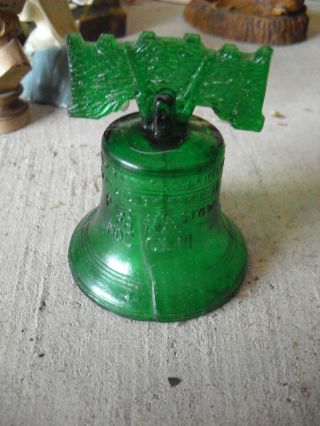 Vintage Green Depression Glass Liberty Bell Figurine 3 3/4 " Tall Look