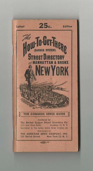 Rare Vintage 1948 Street Directory And Map Of Manhattan And Bronx York