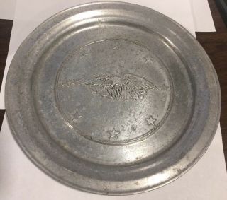 Vintage Wilton Rwp Armetale Pewter Plate With Raised Relief Eagle & Stars.