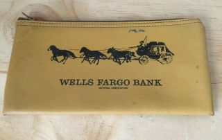 Vintage Wells Fargo Bank Money Bag Zippered Stagecoach Mule Faux Leather