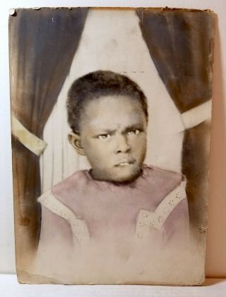 Young Black Girl With Short Hair,  Sad Face,  Hand - Colored,  Tinted Photo C.  1890