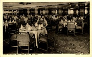 Cunard White Star Line Rms Queen Mary Tourist Dining Saloon Steamship Interior