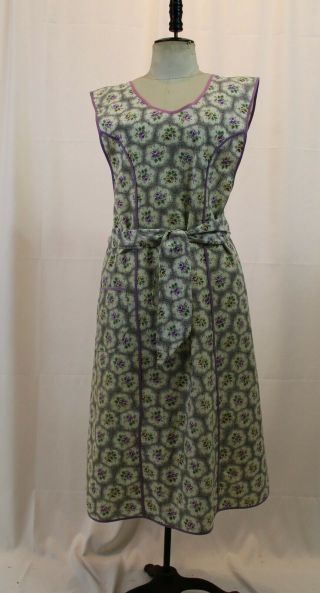 Vintage Full Bib Apron 1940s Floral Cotton Print Xl Size H Back