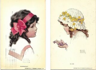 2 Antique Postcards Bessie Pease Gutmann Art 1911