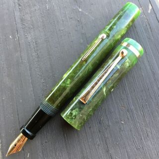 Webster Fountain Pen,  Oversized,  Jade Green Medium Flex Nib,  Restored,